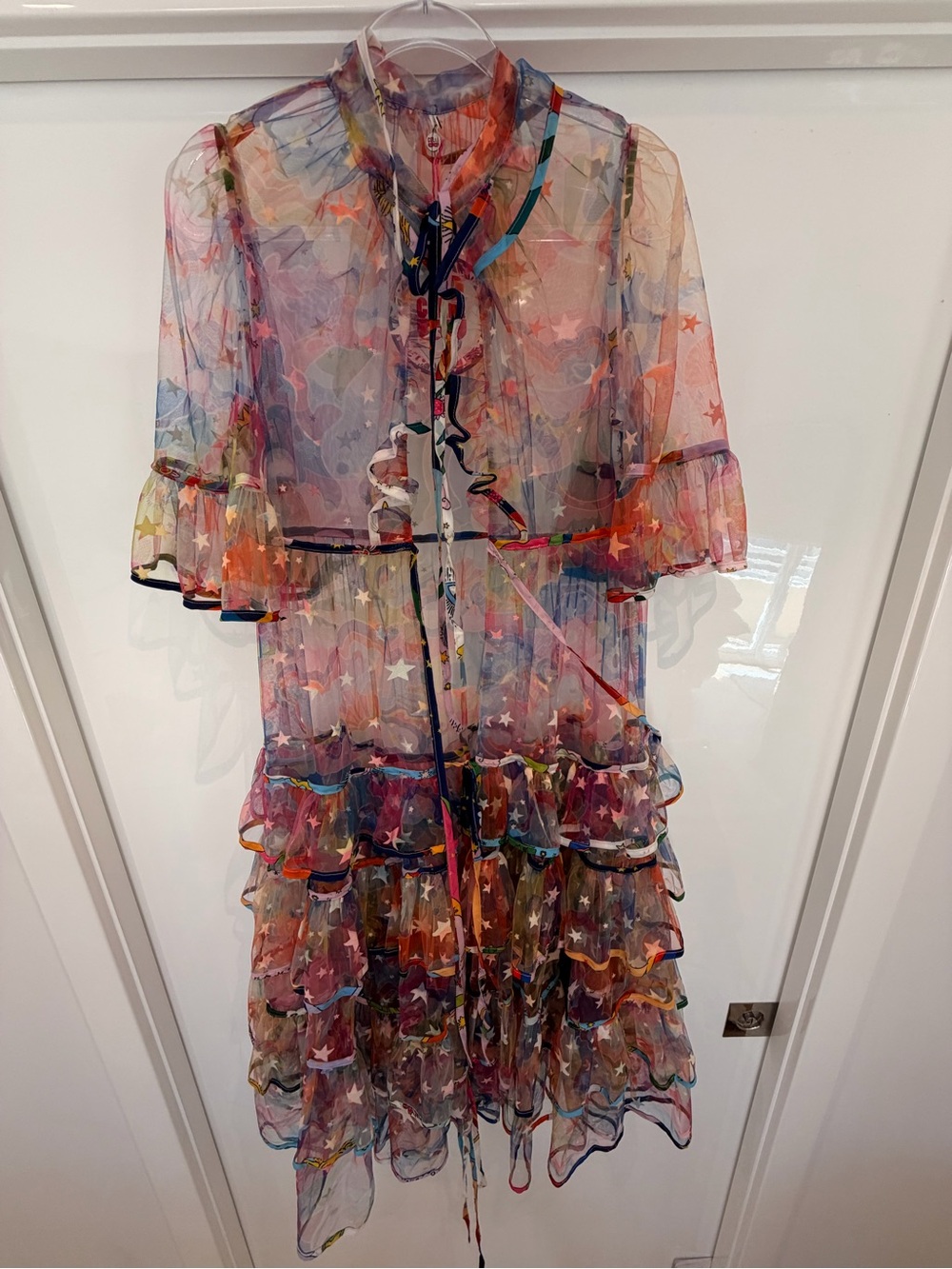 CeliaB Multicolor Star Sheer Ruffle Midi Dress